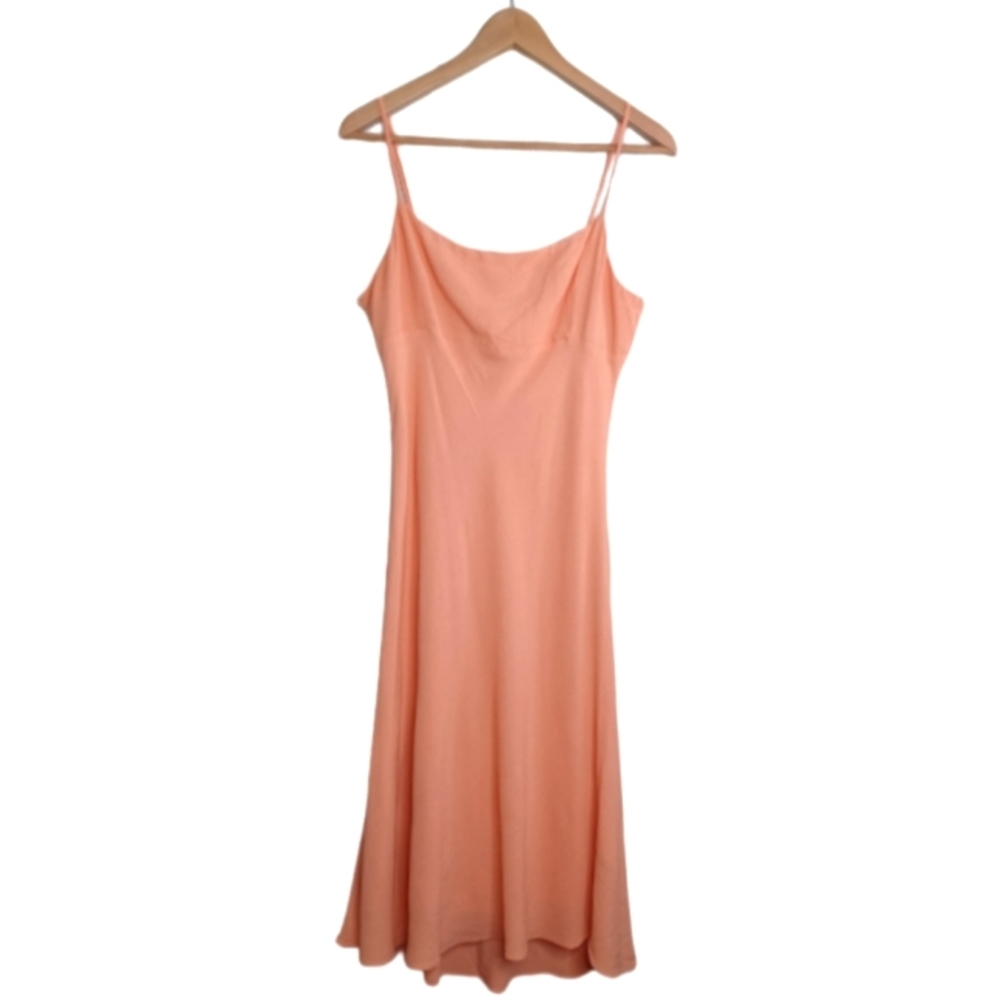 Aritzia Peach Satin Slip Midi Dress Size Large | Cowl Neck Spaghetti Strap